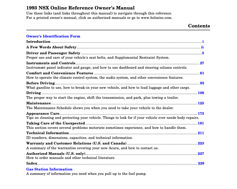 Page 1 de la notice Manuel utilisateur Acura NSX (1993)