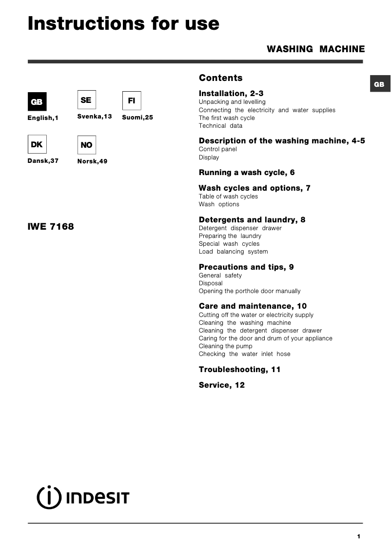 Image de la première page du manuel de l'appareil IWE 7168 B (EU)