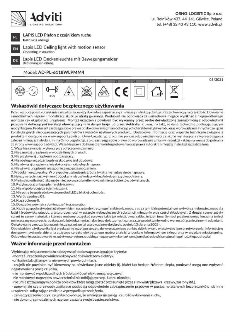 Page n°1 - Manuel utilisateur Adviti AD-PL-6118WLPMM4