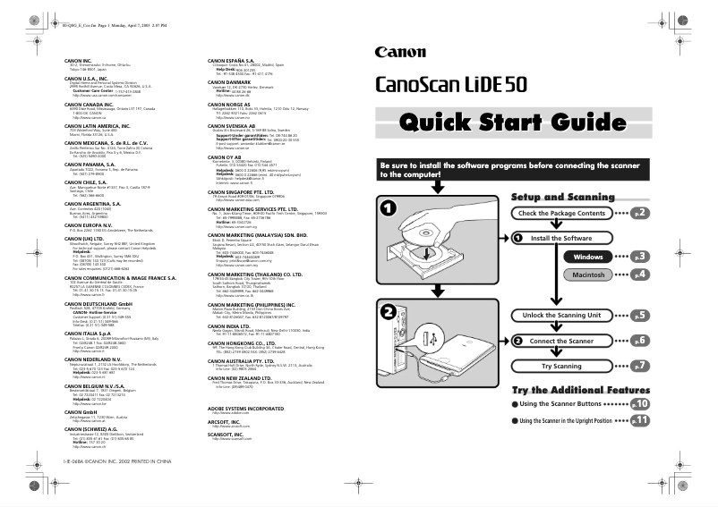 Image de la première page du manuel de l'appareil CanoScan LiDE 50