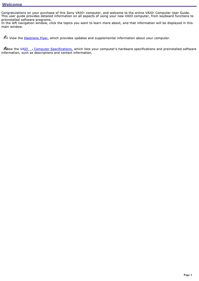 Page 1 de la notice Manuel utilisateur Sony Vaio PCG-GRX670