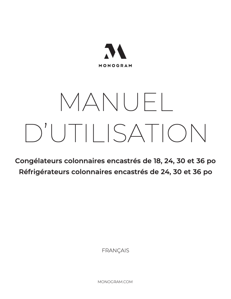 Page 1 de la notice Guide d'installation Monogram ZIF301NBRII