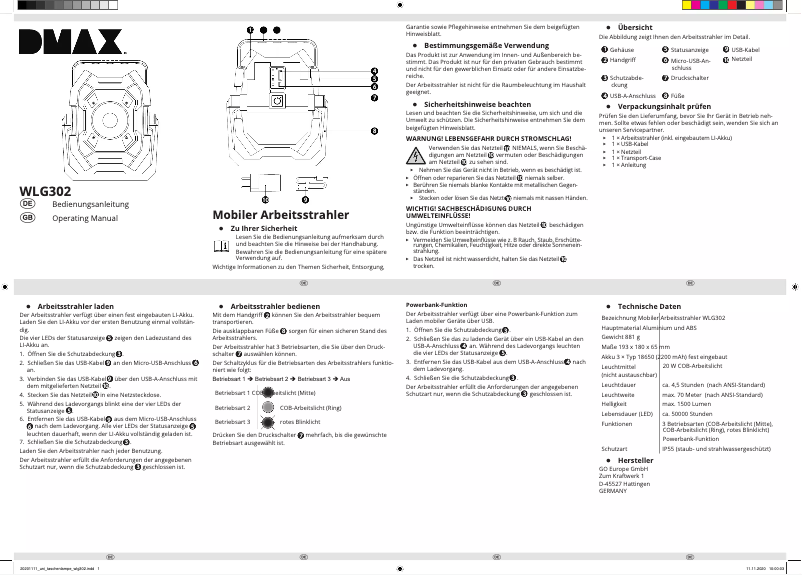Image de la première page du manuel de l'appareil WLG 302