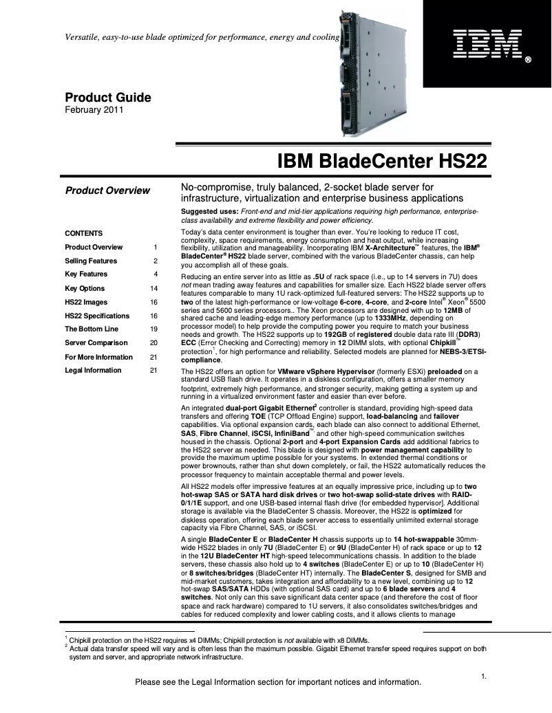 Page n°1 - Manuel utilisateur IBM eServer BladeCenter HS22