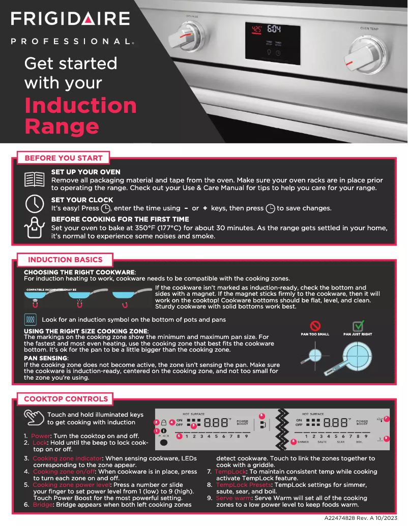 Page n°1 - Guide de démarrage rapide Frigidaire PCFI3080AF