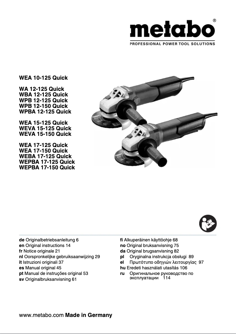 Página 1 del manual Manual de usuario Metabo WA 12-125 Quick