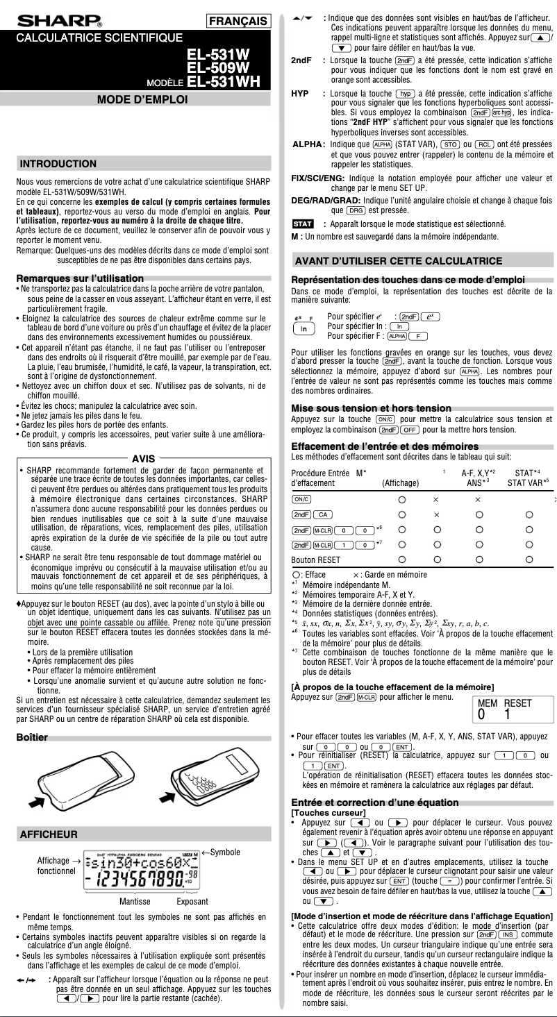 Image de la première page du manuel de l'appareil EL-509W