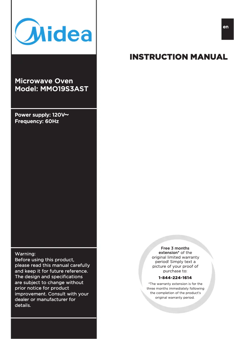 Page n°1 - Manuel utilisateur Midea MMO19S3AST