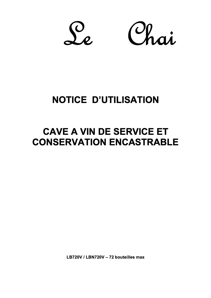 Page 1 of the manual User Manual Le Chai LB 720V