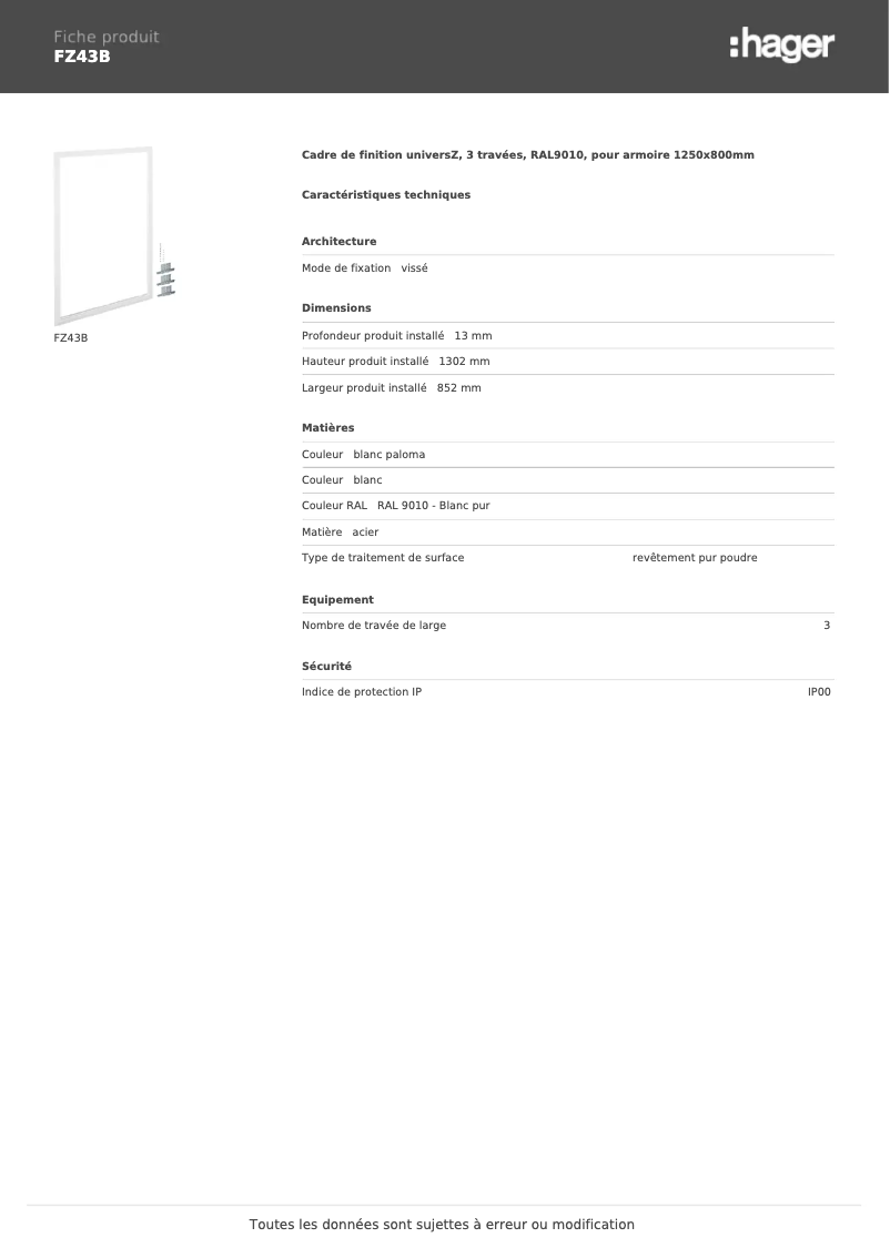 Page 1 of the manual User Manual Hager FZ43B