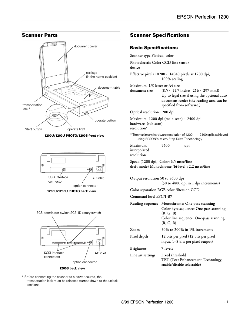 Imagen de la primera página del manual del dispositivo Perfection 1200S