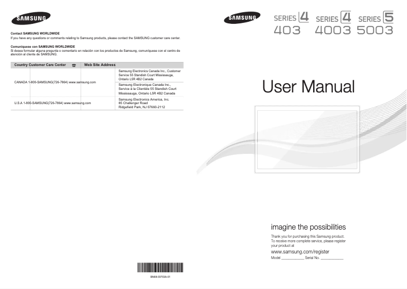 Page 1 de la notice Manuel utilisateur Samsung UN22D5003