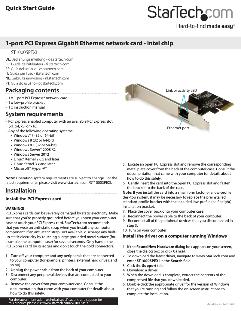 Page n°1 - Manuel utilisateur StarTech.com ST1000SPEXI