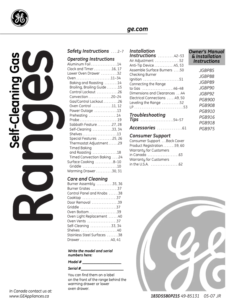 Page n°1 - Mode d'emploi GE PGB916SEMSS