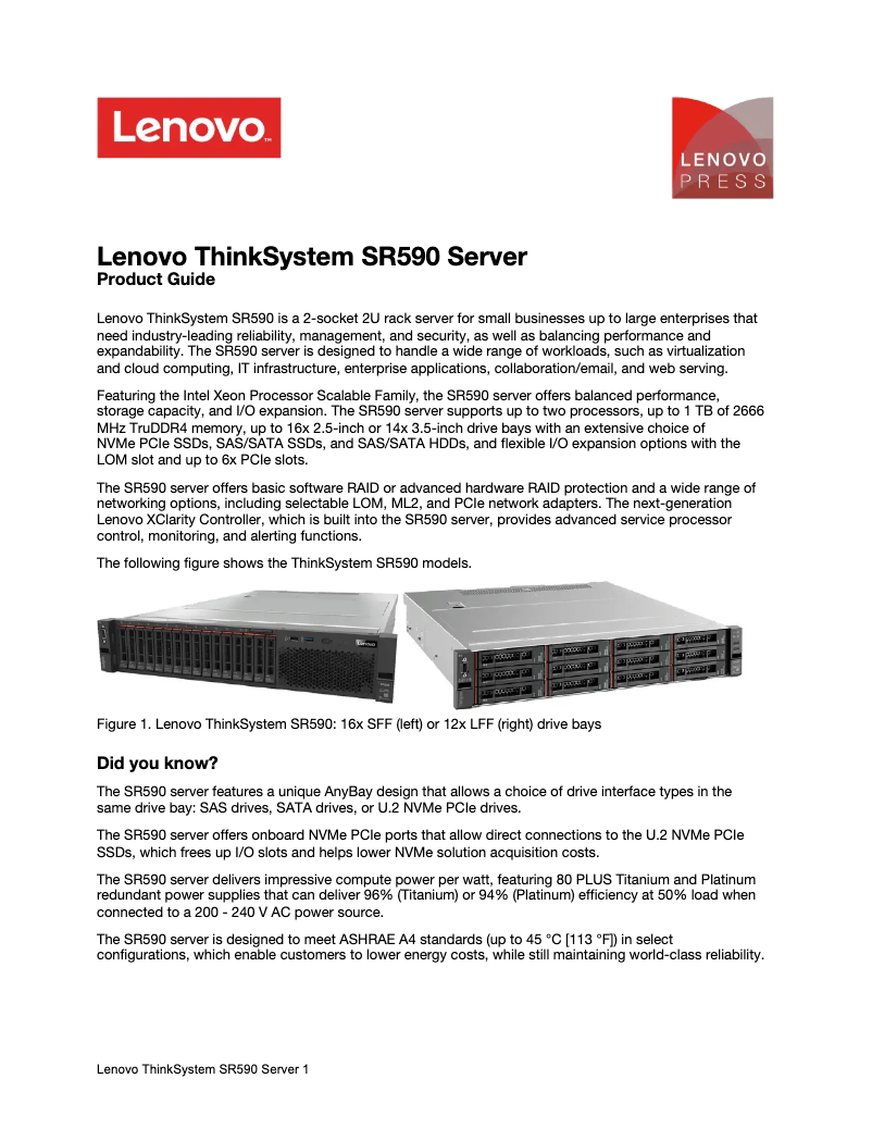 Página 1 del manual Manual de usuario Lenovo ThinkSystem SR590
