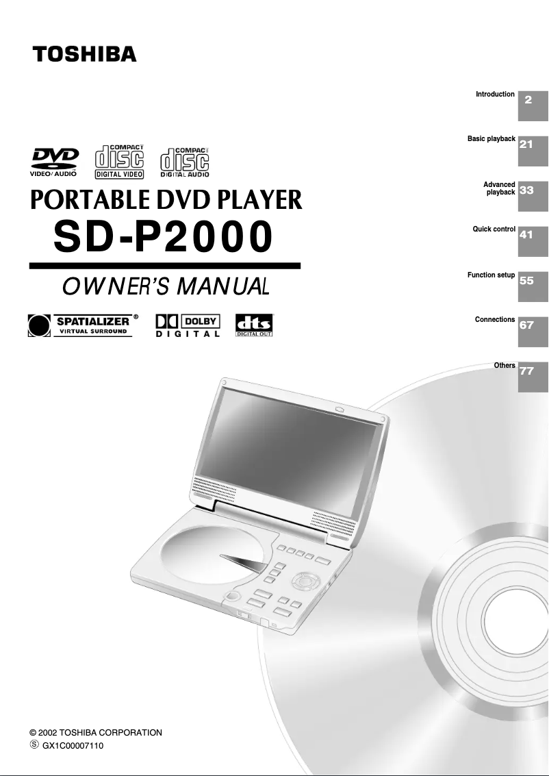 Page n°1 - Manuel utilisateur Toshiba SD-P2000