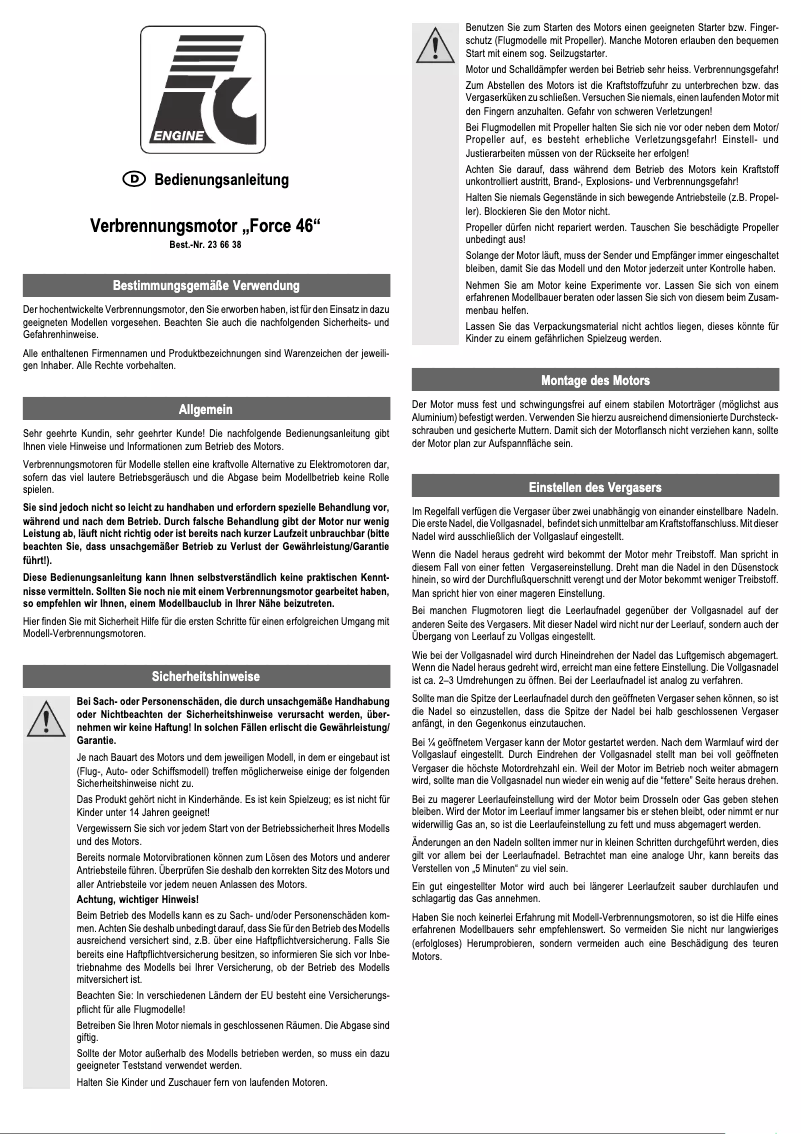 Page n°1 - Manuel utilisateur Force Engine Force 46