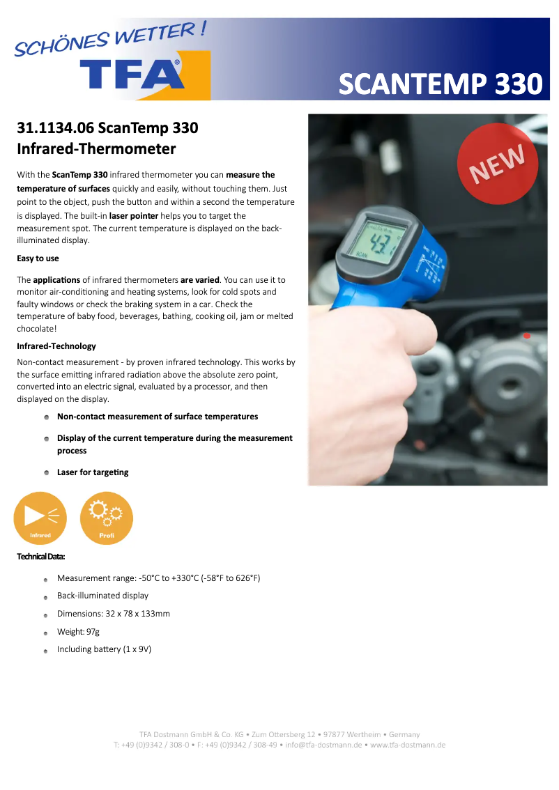 Página 1 del manual Ficha técnica TFA ScanTemp 330 31.1134.06