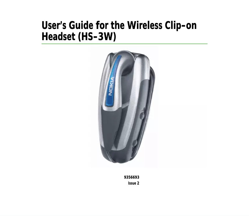 Page n°1 - Manuel utilisateur Nokia HS-3W