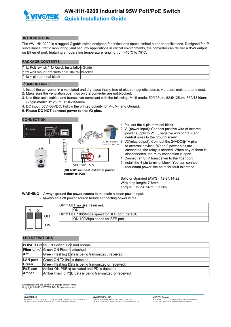 Page n°1 - Guide d'installation Vivotek AW-IHH-0410