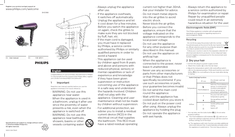 Image de la première page du manuel de l'appareil DryCare Advanced BHD188