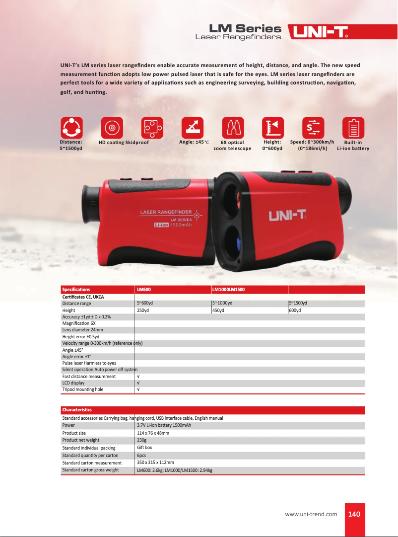 Page n°1 - Fiche technique Uni-T LM1500