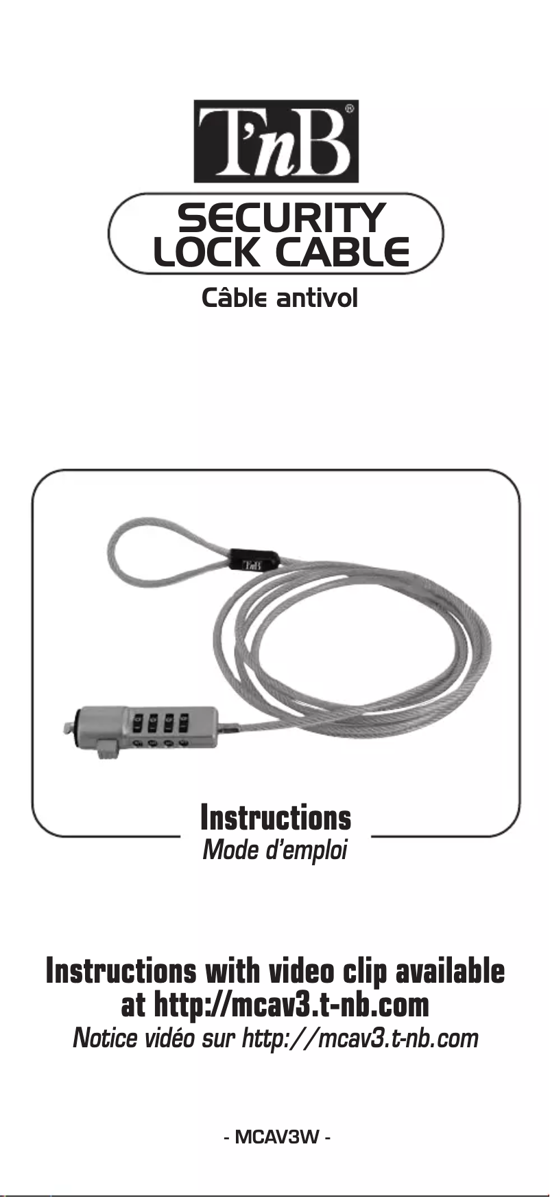 Page 1 de la notice Manuel utilisateur T'nB MCAV3W