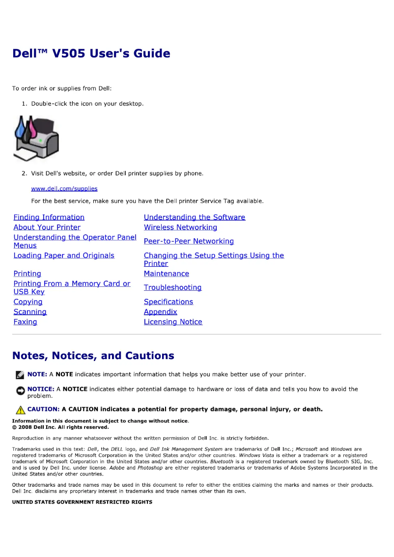 Image de la première page du manuel de l'appareil V505w