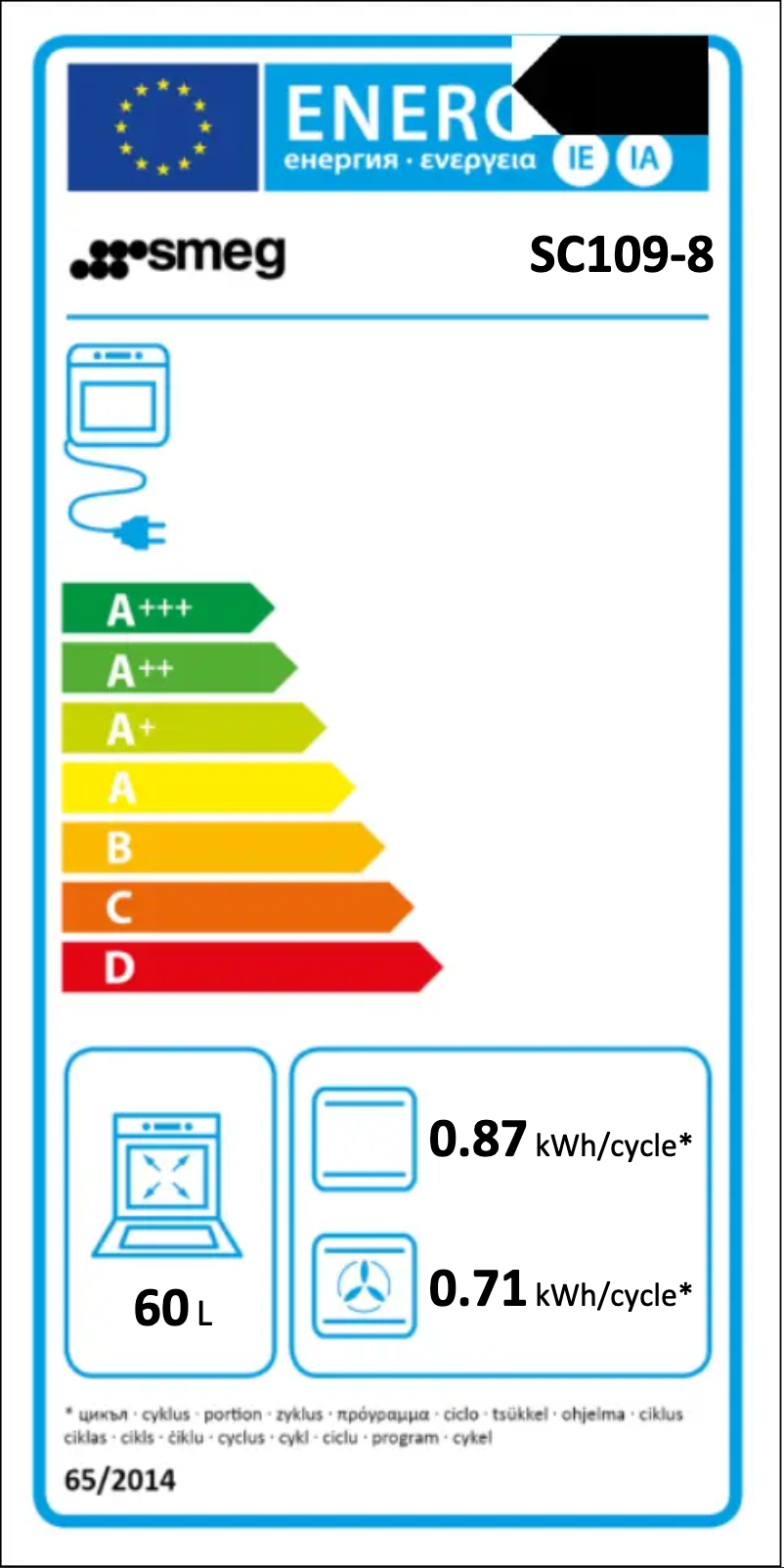 Page 1 de la notice Label énergétique Smeg SC109-8