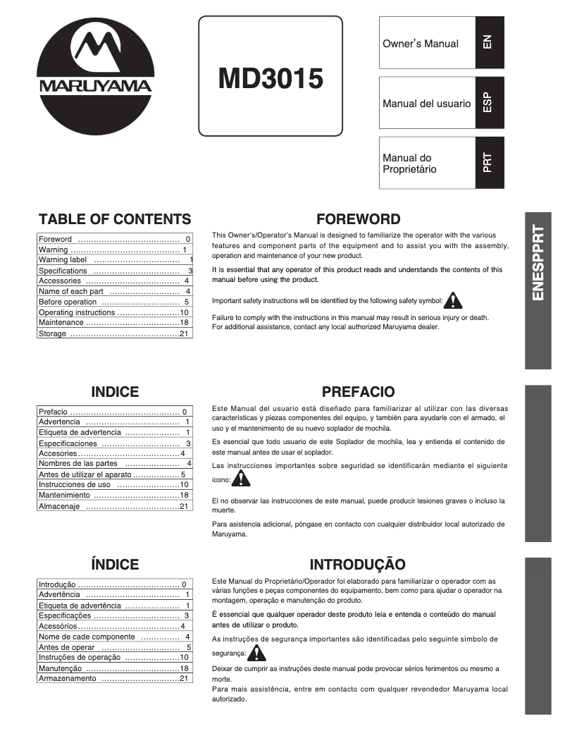 Página 1 del manual Manual de usuario Maruyama MD3015