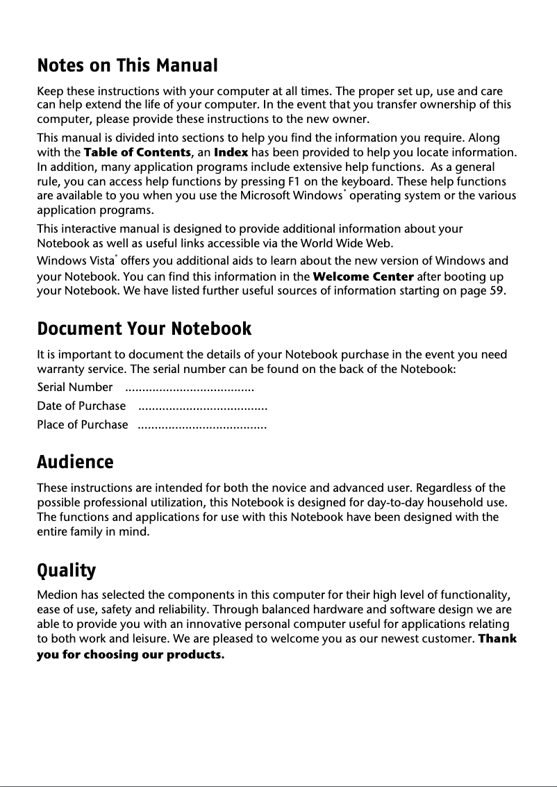 Page 1 de la notice Manuel utilisateur Medion AKOYA P7610 (MD 97025)