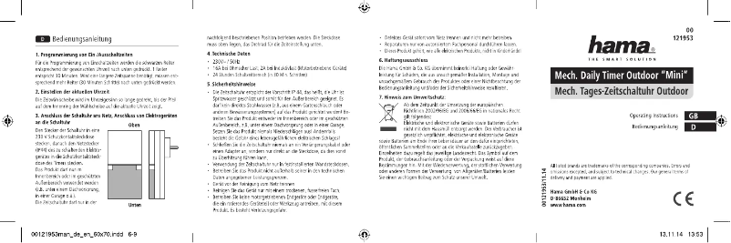 Page 1 de la notice Manuel utilisateur Hama Outdoor Mini