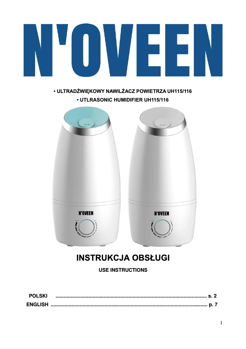 Page n°1 - Manuel utilisateur N'oveen UH116