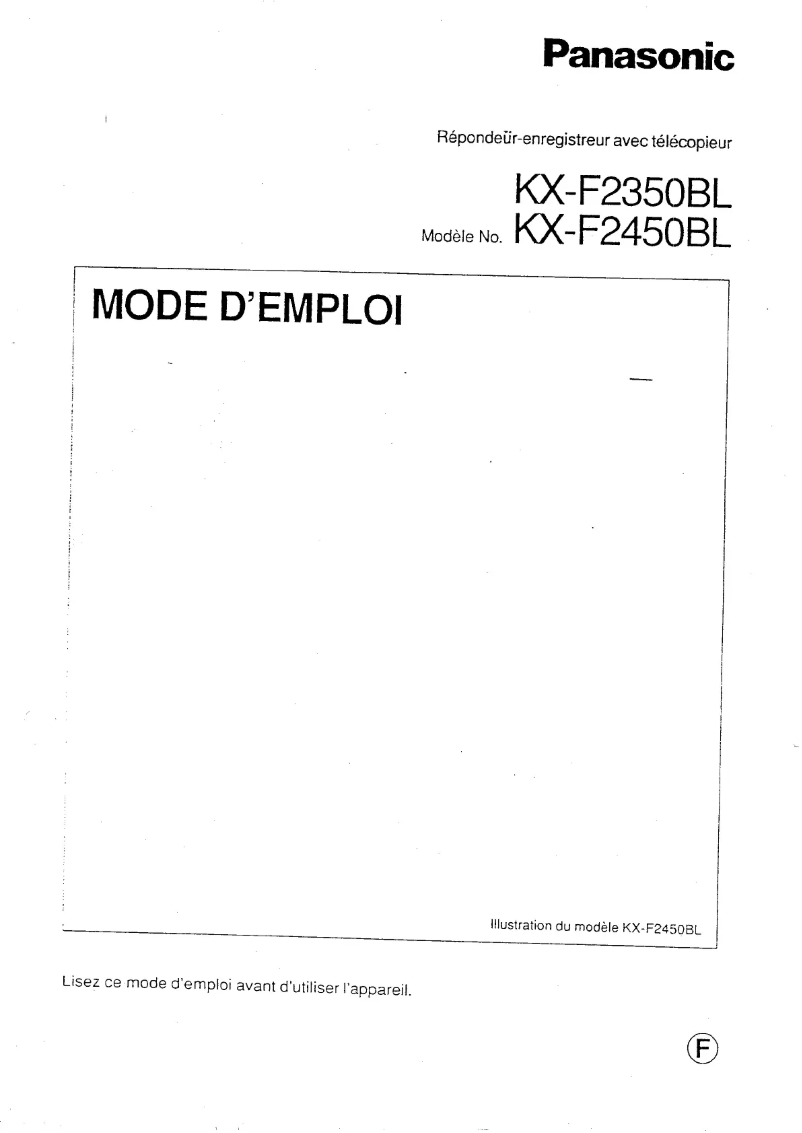 Page 1 de la notice Manuel utilisateur Panasonic KX-F2450BL
