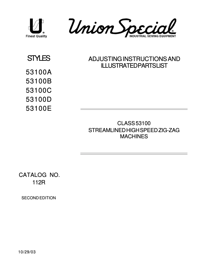 Page n°1 - Manuel utilisateur Union Special 53100C