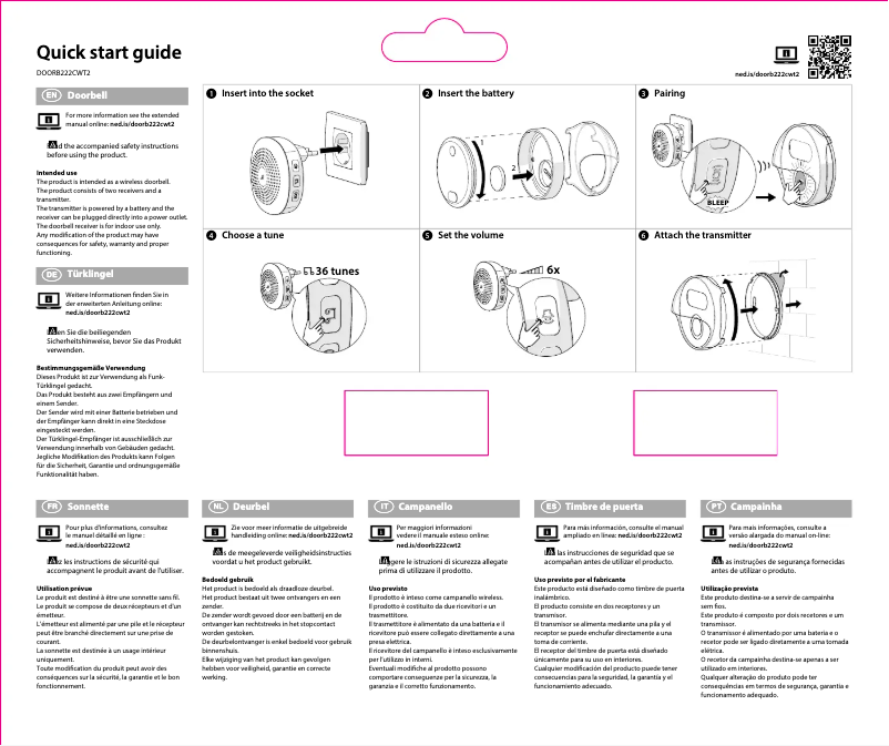 Page 1 de la notice Manuel utilisateur Nedis DOORB222CWT2