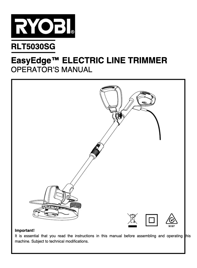 Página 1 del manual Manual de usuario RYOBI RLT5030SG