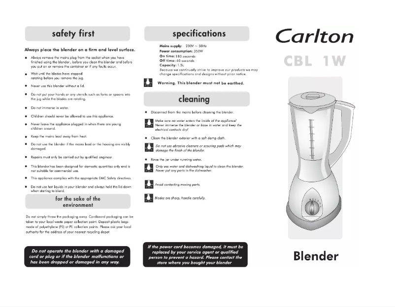 Page n°1 - Manuel utilisateur Carlton CBL1W