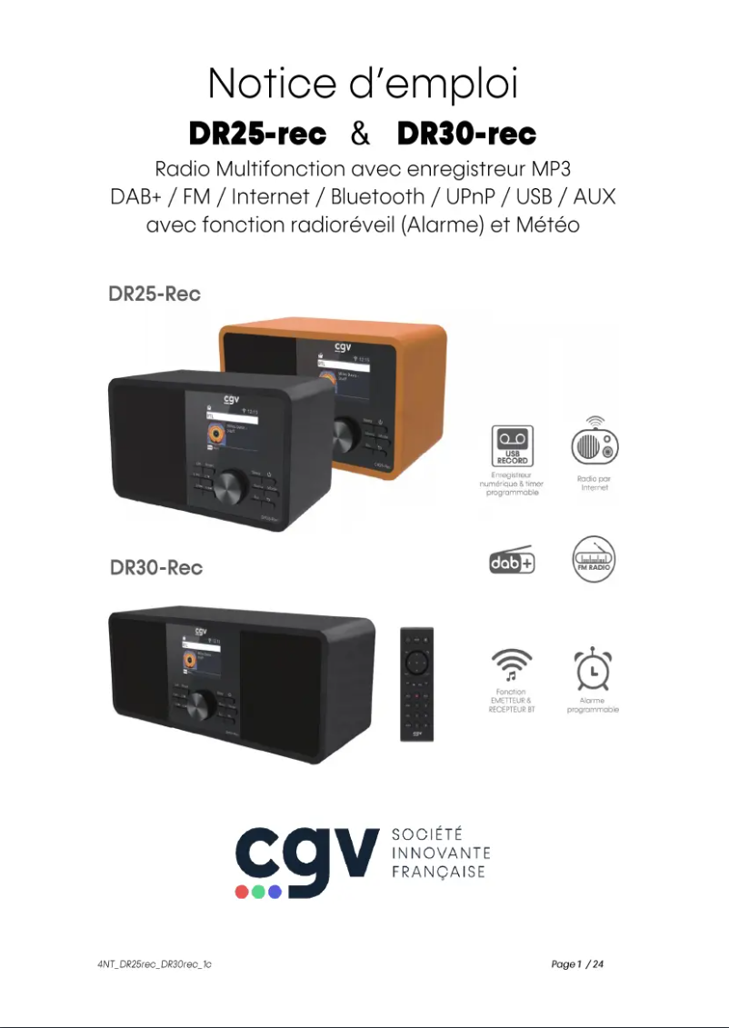 Page 1 of the manual User Manual CGV DR30-REC