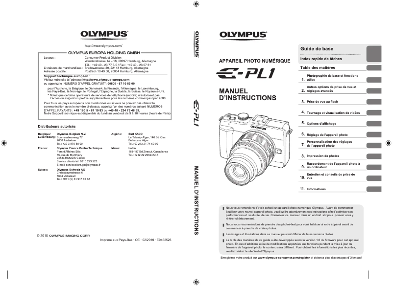 Page 1 de la notice Manuel utilisateur Olympus PEN E‑PL1