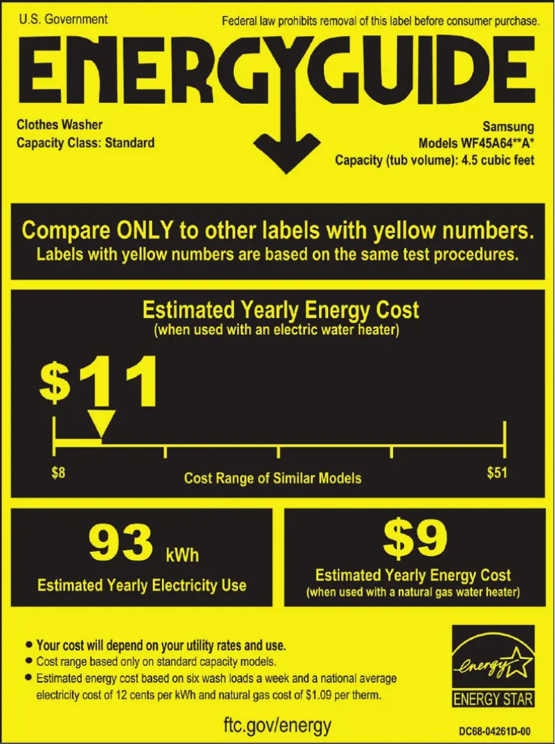 Page 1 de la notice Label énergétique Samsung DVE45A6400W
