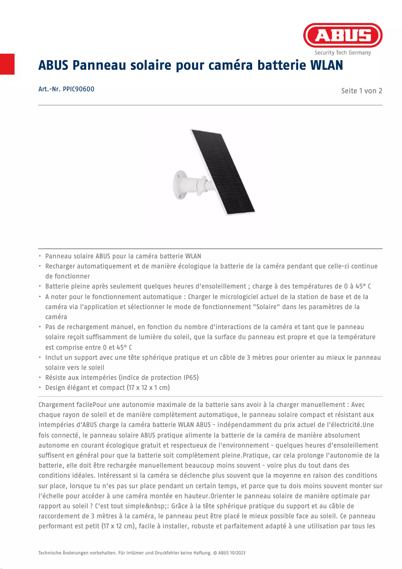 Page n°1 - Fiche technique Abus PPIC90600