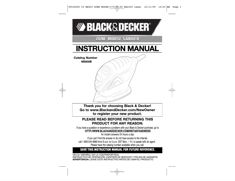 Page 1 de la notice Manuel utilisateur Black & Decker MS600B