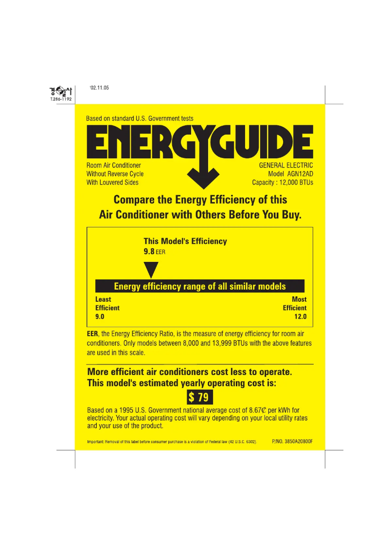 Page n°1 - Label énergétique GE AGN12AD