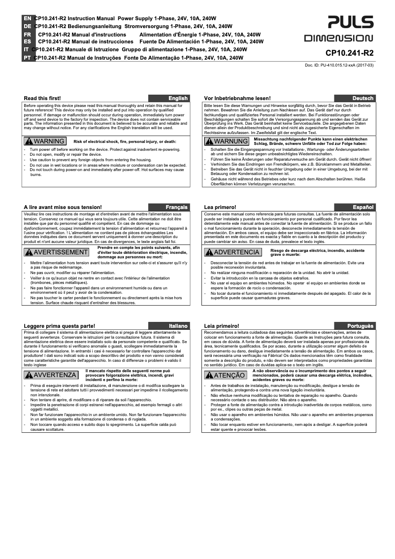 Image de la première page du manuel de l'appareil CP10.241-R2