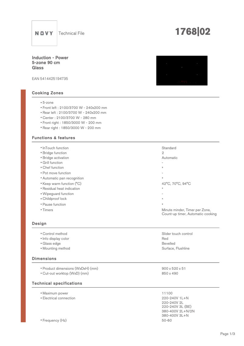 Page 1 de la notice Fiche technique Novy Power 1768