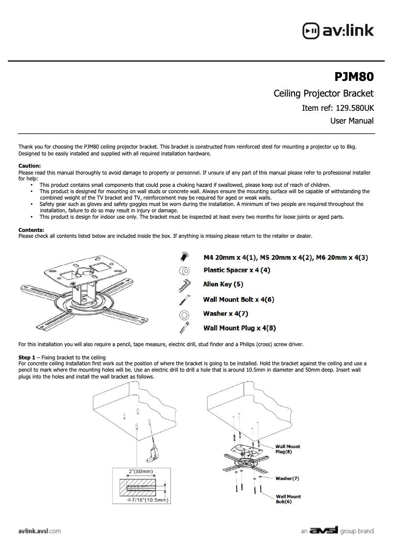 Page 1 de la notice Manuel utilisateur AV:link PJM80