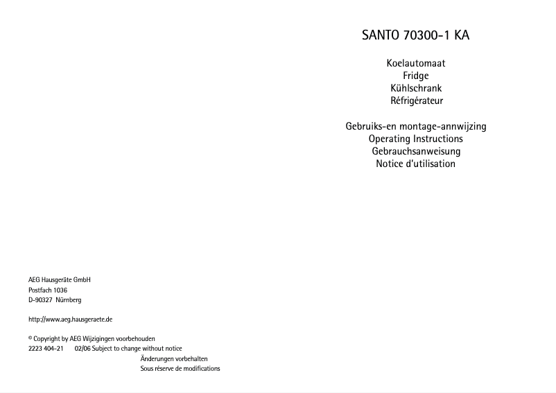 Page 1 de la notice Manuel utilisateur AEG Santo 70300 KA1