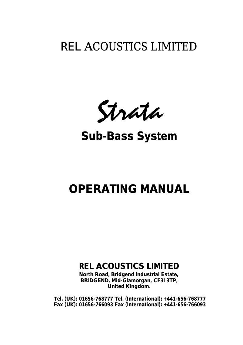 Page n°1 - Manuel utilisateur REL Acoustics Strata III