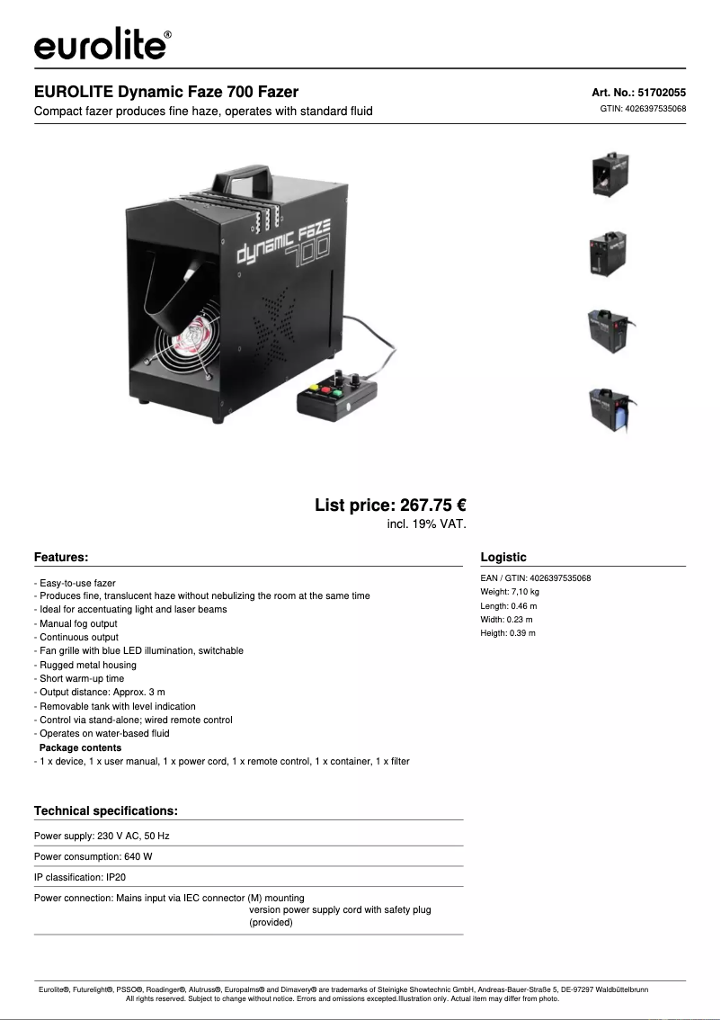 Image de la première page du manuel de l'appareil Dynamic Faze 700